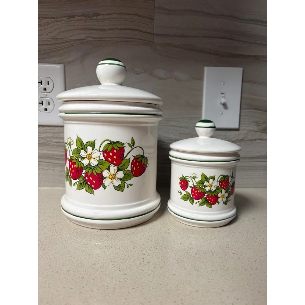 Vintage Strawberry Ceramic Canister Set 2 Piece Made in Japan Cottagecore farm